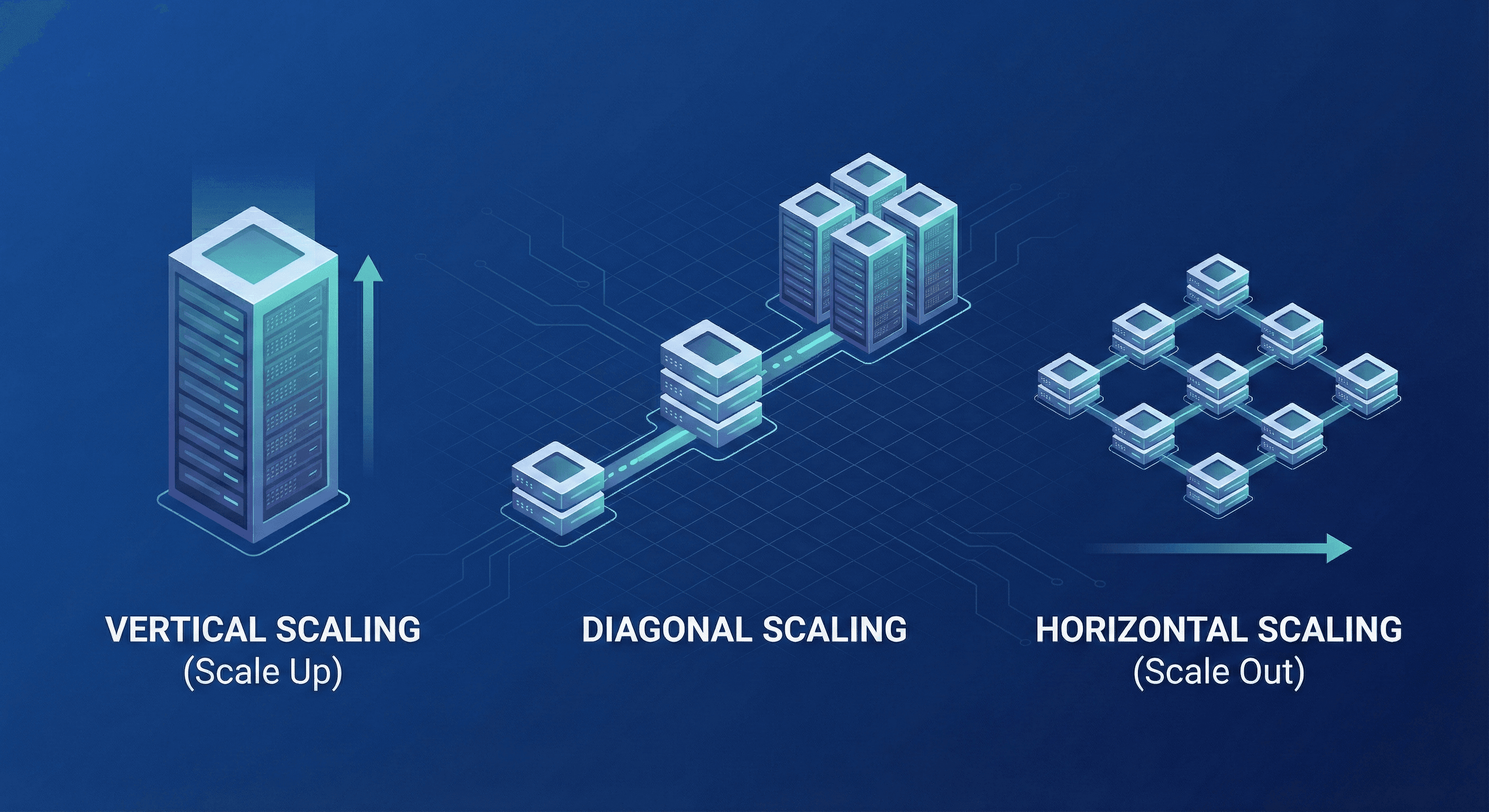 Vertical Scaling, Diagonal Scaling and Horizontal Scaling